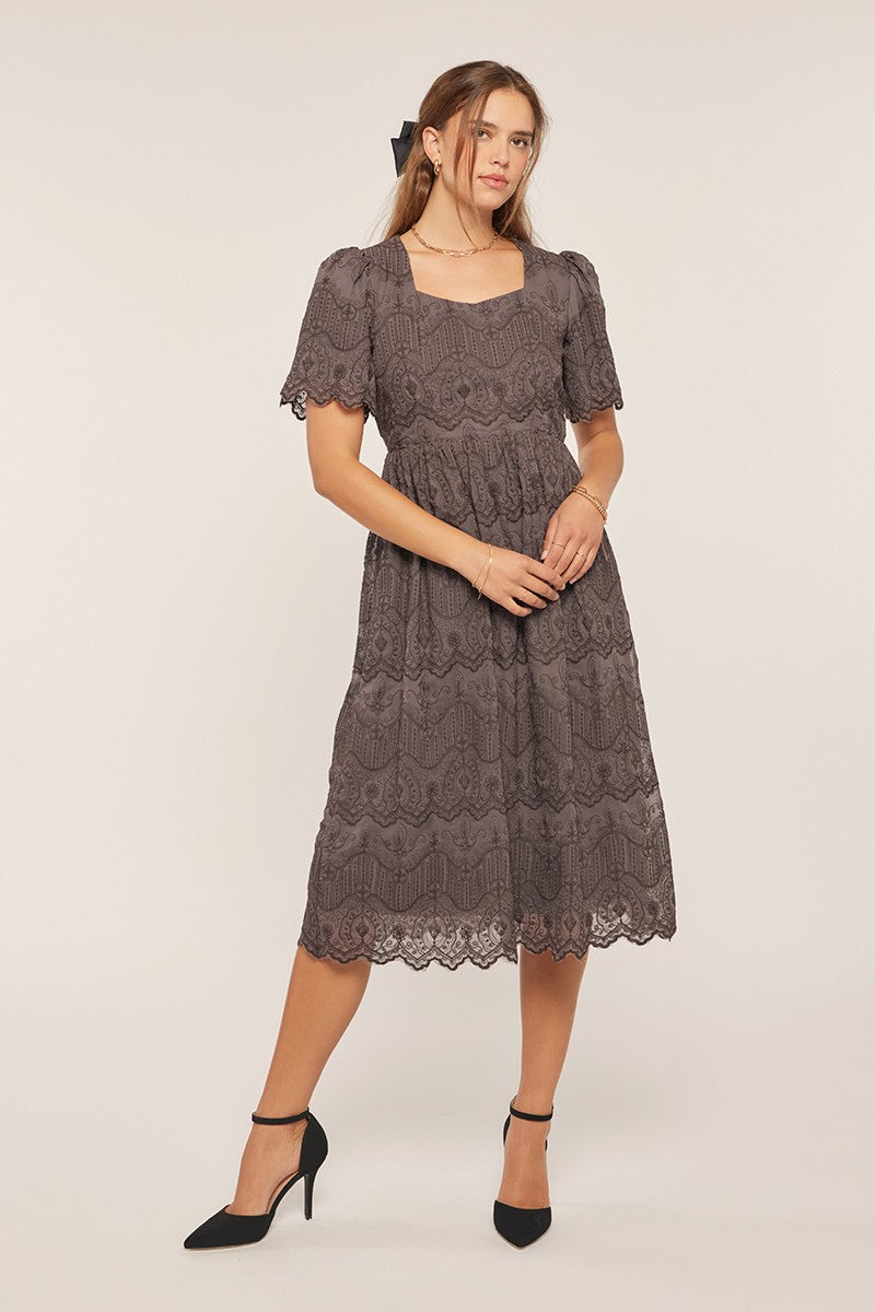 Embroidered Chiffon Midi Dress