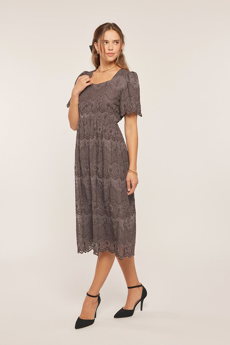 Embroidered Chiffon Midi Dress