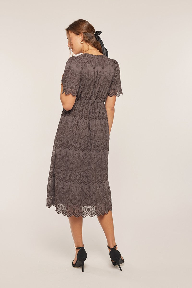 Embroidered Chiffon Midi Dress