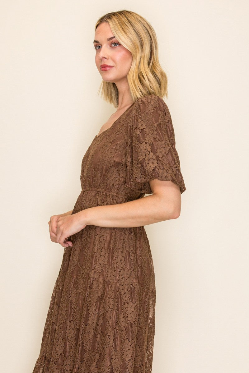Floral Lace Tiered Midi Dress