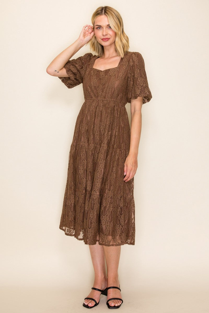 Floral Lace Tiered Midi Dress