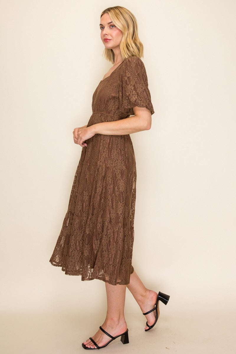 Floral Lace Tiered Midi Dress