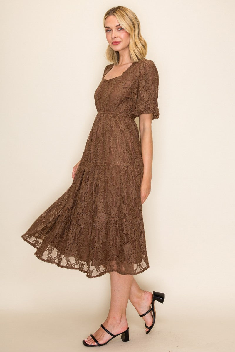 Floral Lace Tiered Midi Dress