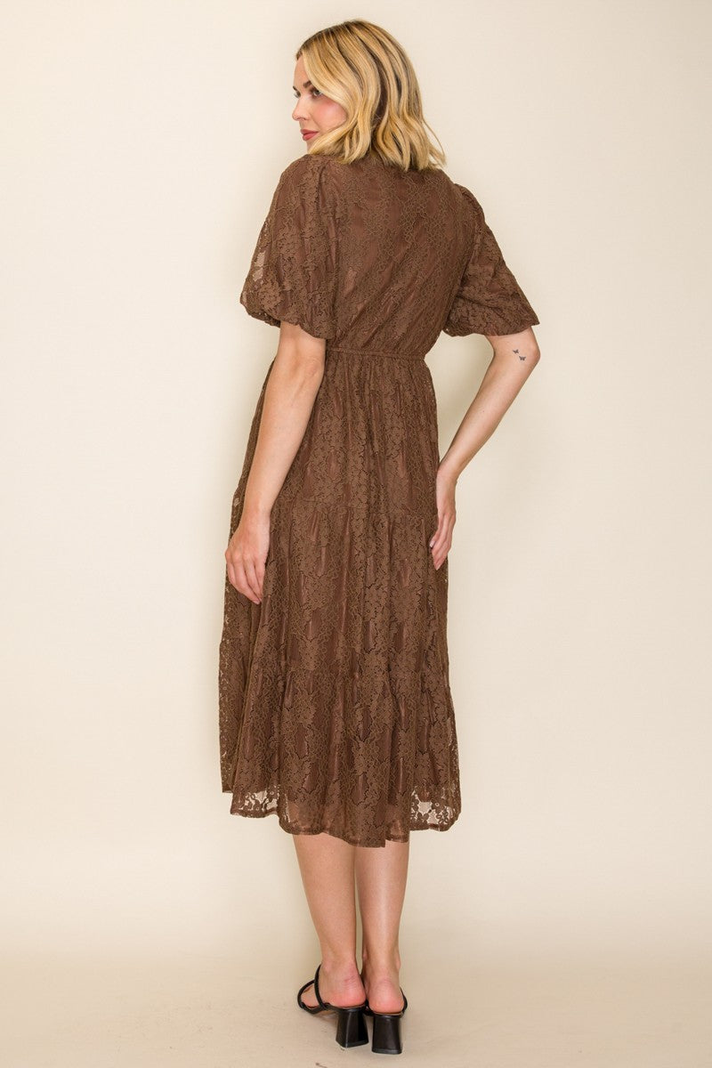 Floral Lace Tiered Midi Dress