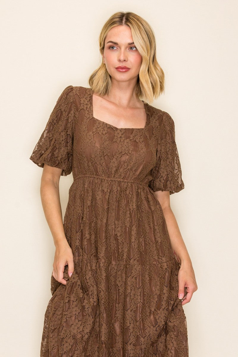 Floral Lace Tiered Midi Dress