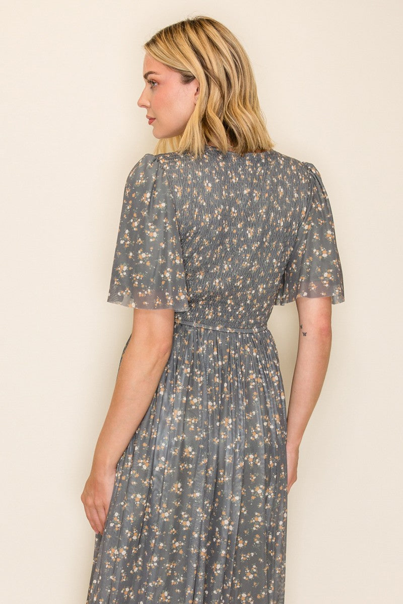Smocked Bodice Floral Dress