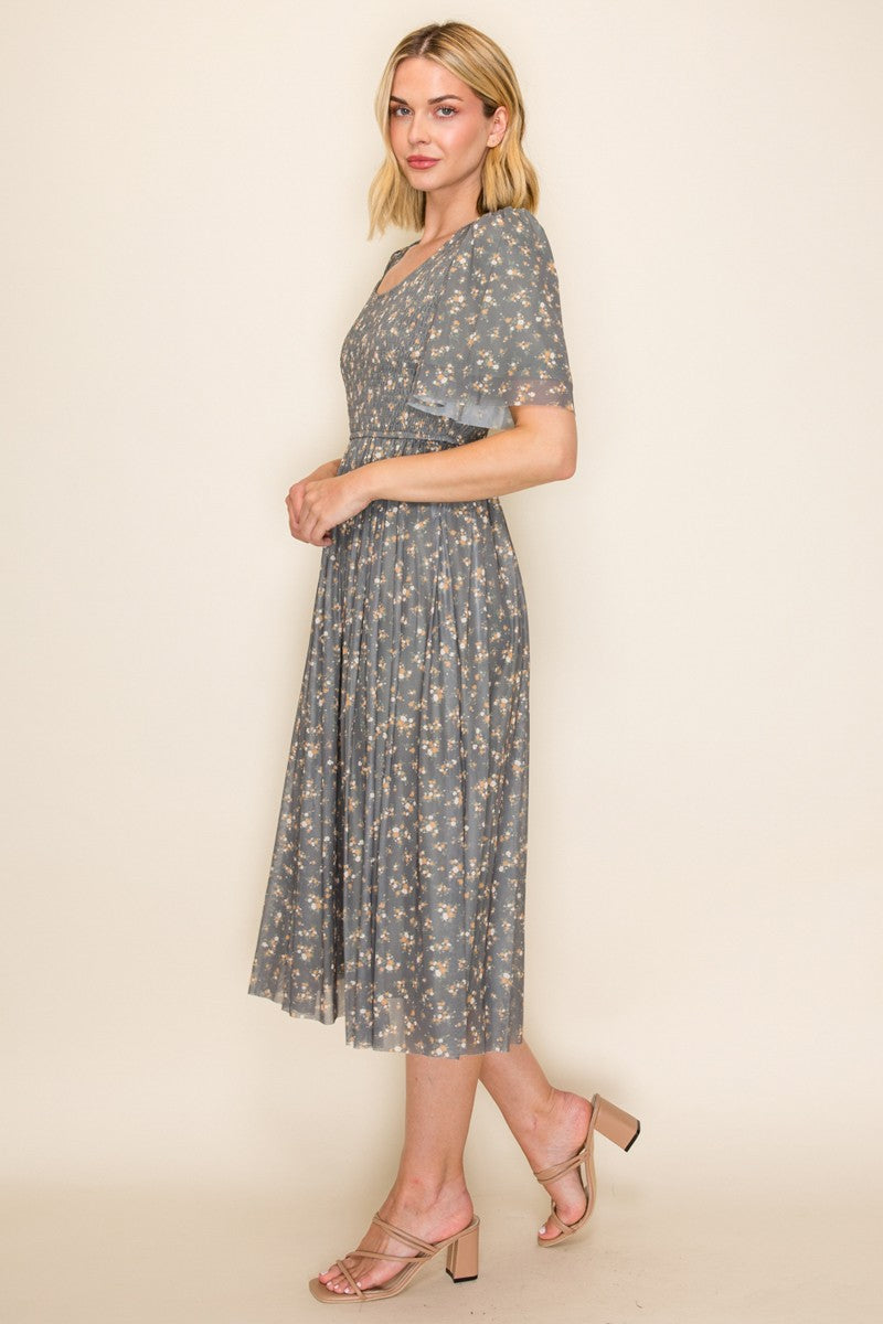 Smocked Bodice Floral Dress
