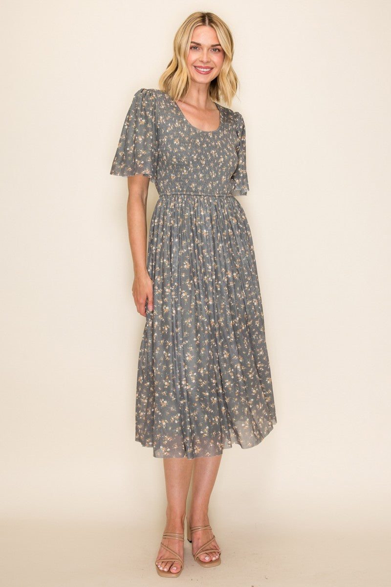 Smocked Bodice Floral Dress