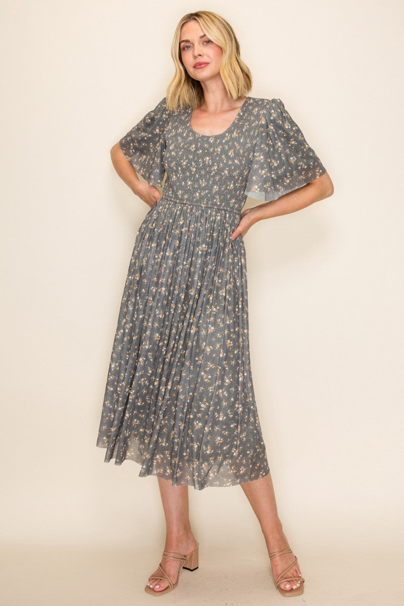Smocked Bodice Floral Dress