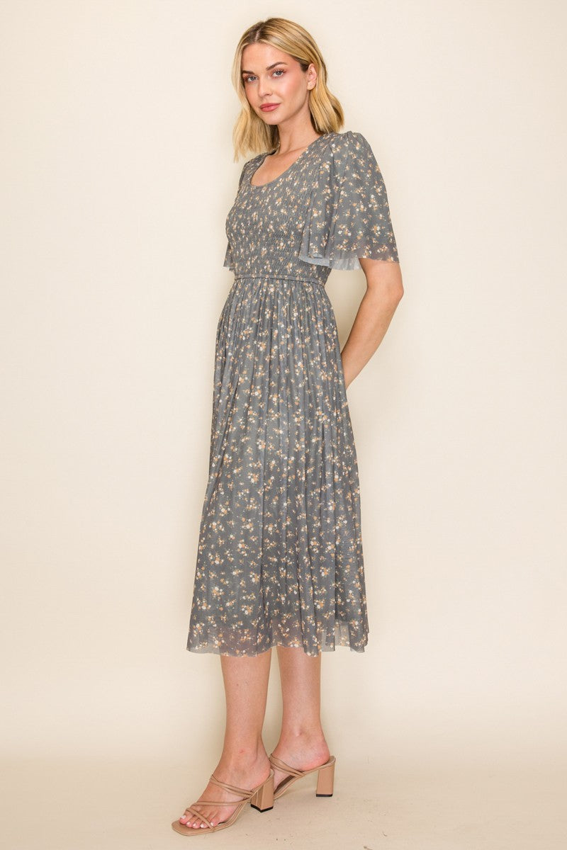 Smocked Bodice Floral Dress