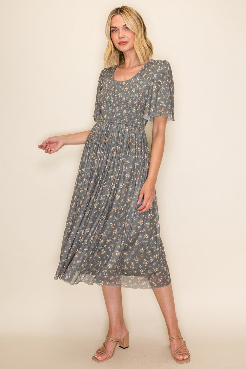 Plus Size Smocked Bodice Floral Dress