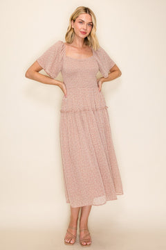 Square Neck Flutter Sleeve Flowy Dress