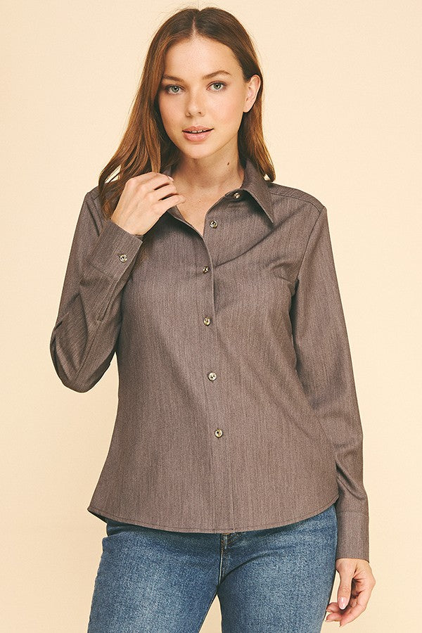 Faux Denim Oversized Tapered Dress Shirt