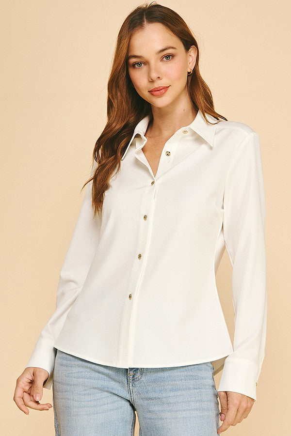 Faux Denim Oversized Tapered Dress Shirt