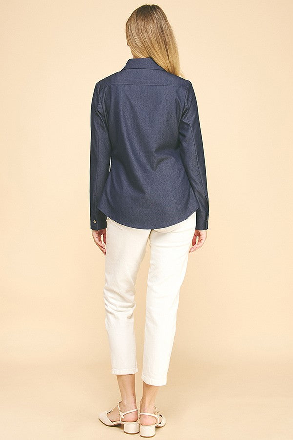 Faux Denim Oversized Tapered Dress Shirt