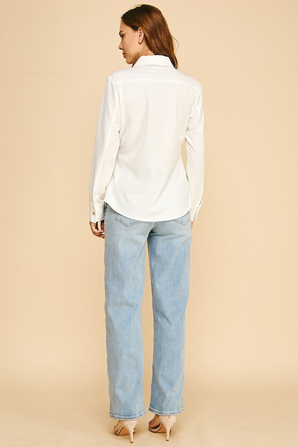 Faux Denim Oversized Tapered Dress Shirt