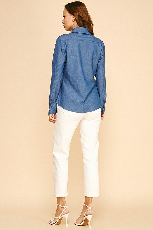 Faux Denim Oversized Tapered Dress Shirt