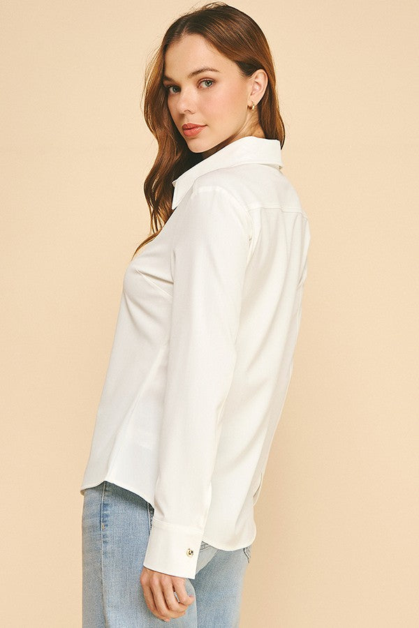 Faux Denim Oversized Tapered Dress Shirt