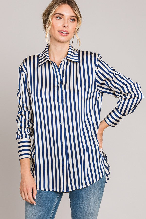 Bengal Striped Charmeuse Oversized Dress Shirt