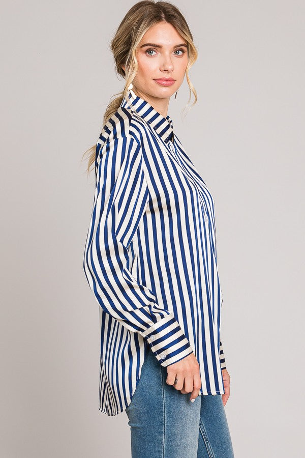 Bengal Striped Charmeuse Oversized Dress Shirt