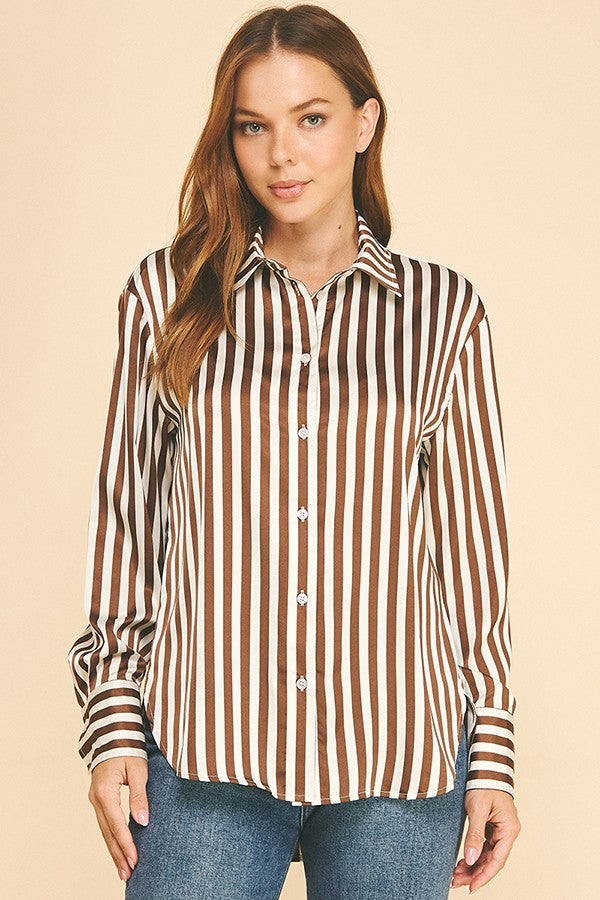 Bengal Striped Charmeuse Oversized Dress Shirt