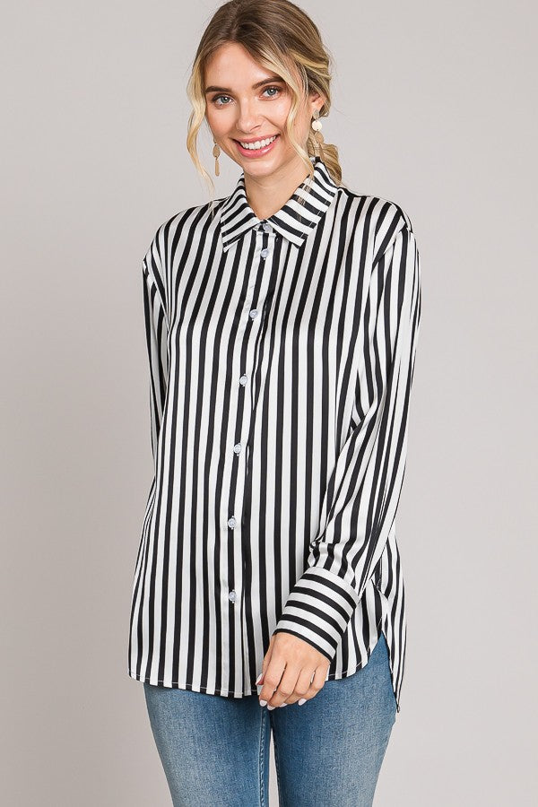 Bengal Striped Charmeuse Oversized Dress Shirt