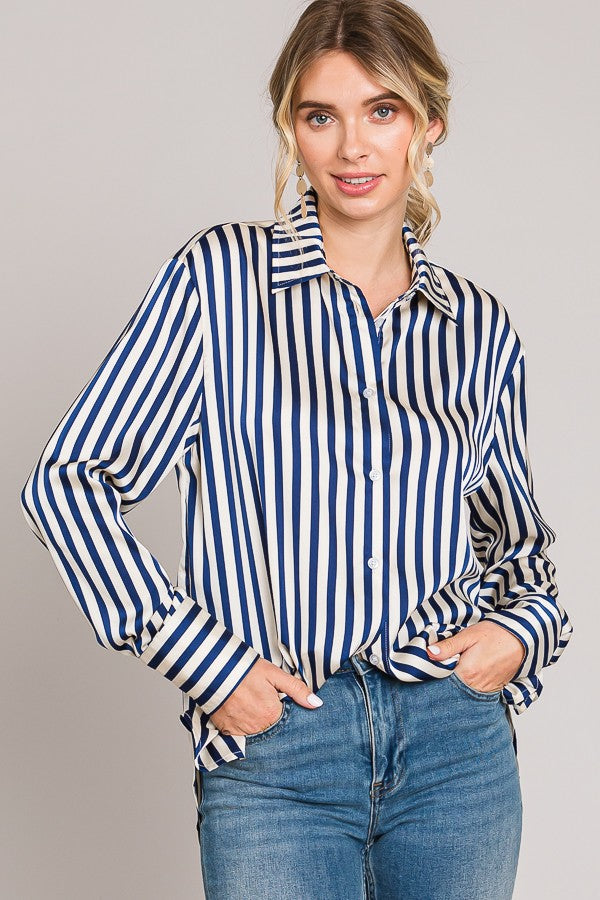 Bengal Striped Charmeuse Oversized Dress Shirt