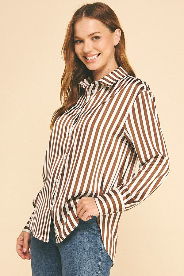 Bengal Striped Charmeuse Oversized Dress Shirt