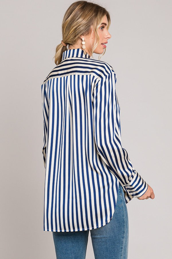 Bengal Striped Charmeuse Oversized Dress Shirt