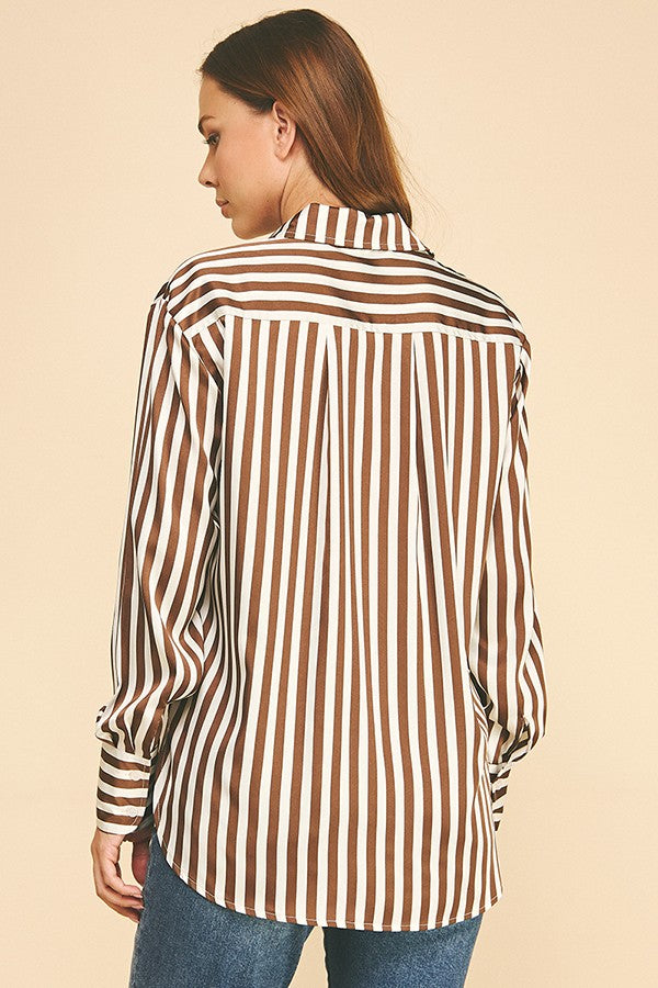 Bengal Striped Charmeuse Oversized Dress Shirt