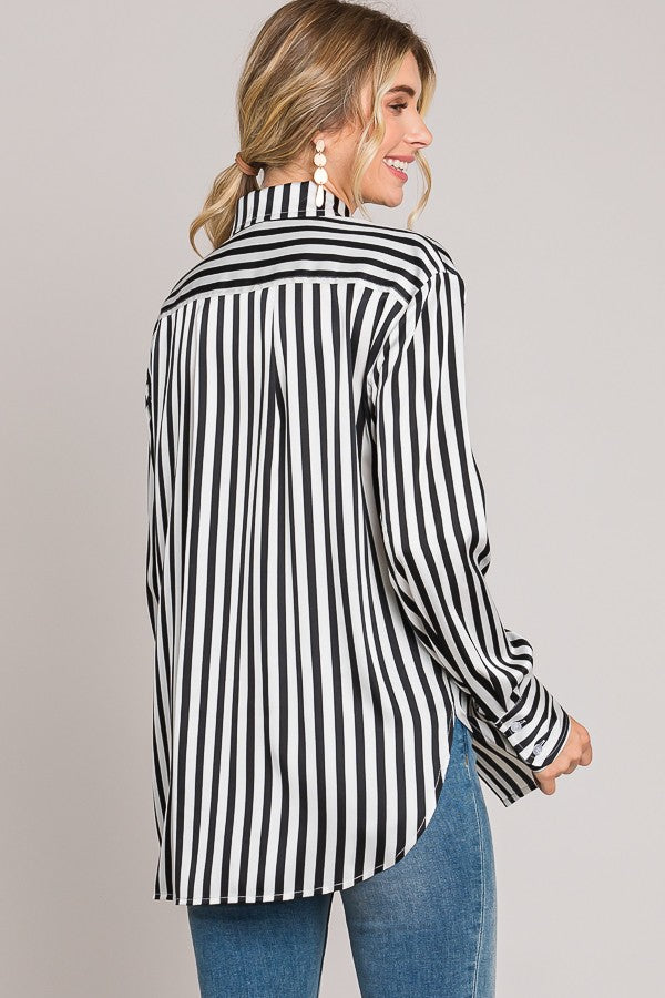 Bengal Striped Charmeuse Oversized Dress Shirt