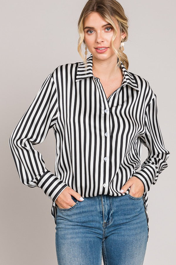 Bengal Striped Charmeuse Oversized Dress Shirt