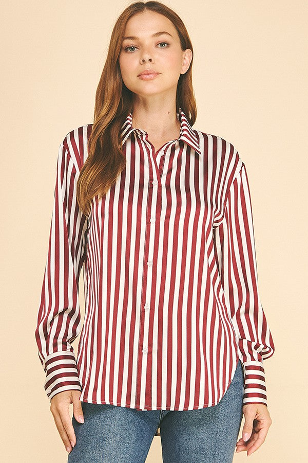 Bengal Striped Charmeuse Oversized Dress Shirt