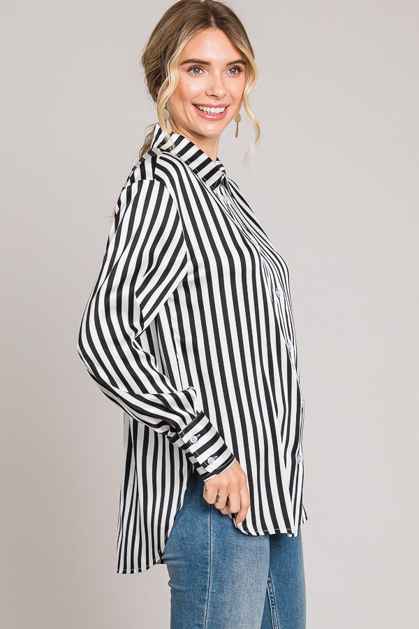 Bengal Striped Charmeuse Oversized Dress Shirt