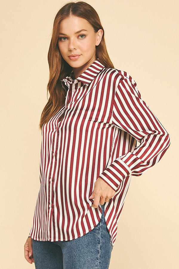 Bengal Striped Charmeuse Oversized Dress Shirt