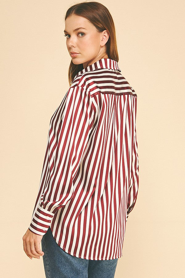 Bengal Striped Charmeuse Oversized Dress Shirt