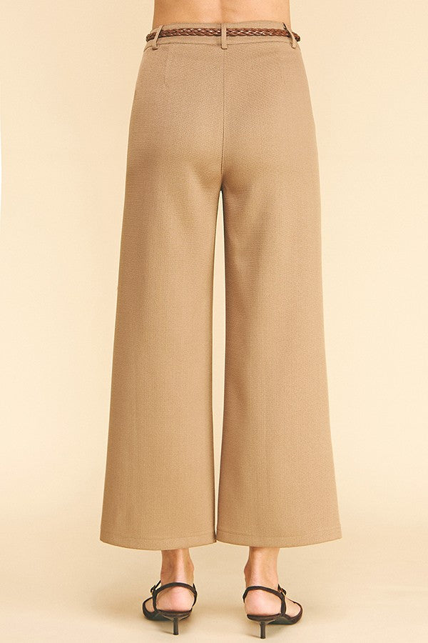 Tweed Braided Leather Belt Front Patch Pocket Trousers