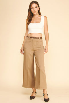 Tweed Braided Leather Belt Front Patch Pocket Trousers