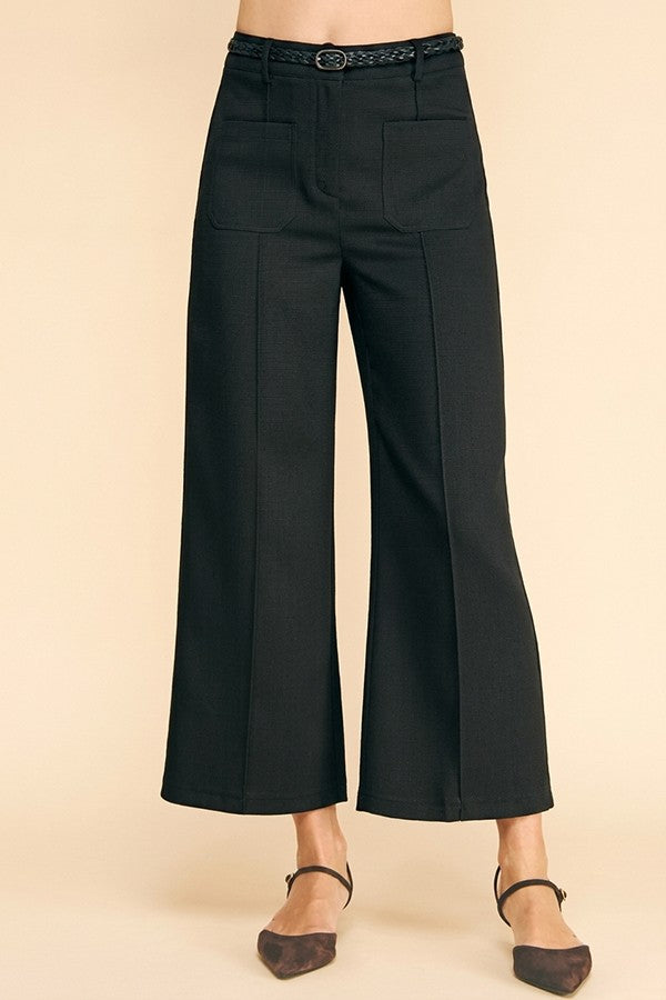 Tweed Braided Leather Belt Front Patch Pocket Trousers