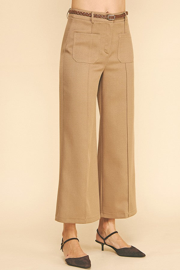 Tweed Braided Leather Belt Front Patch Pocket Trousers