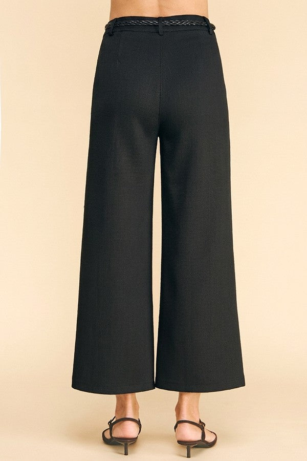 Tweed Braided Leather Belt Front Patch Pocket Trousers
