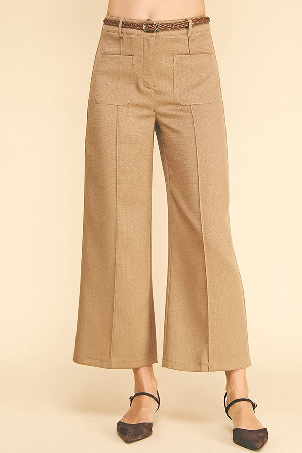 Tweed Braided Leather Belt Front Patch Pocket Trousers