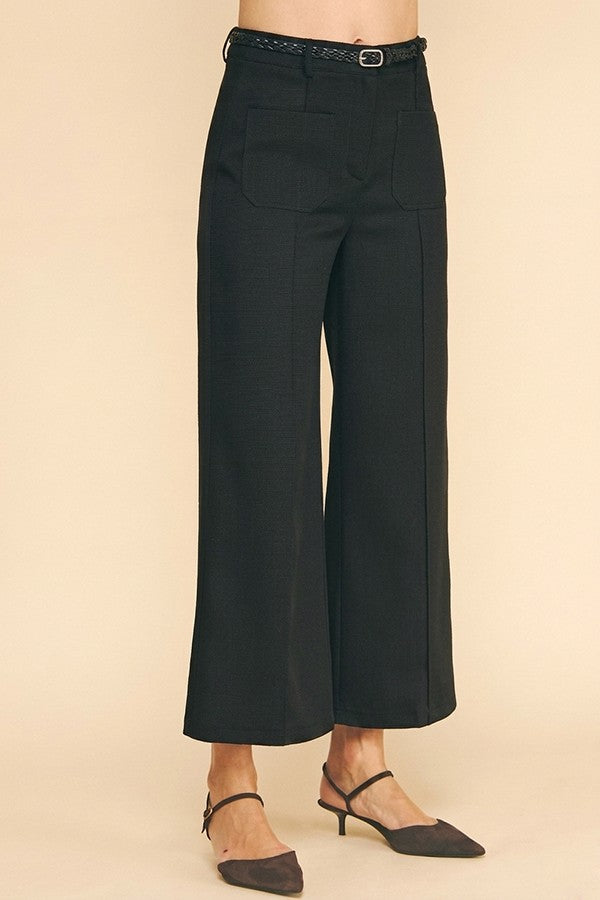 Tweed Braided Leather Belt Front Patch Pocket Trousers