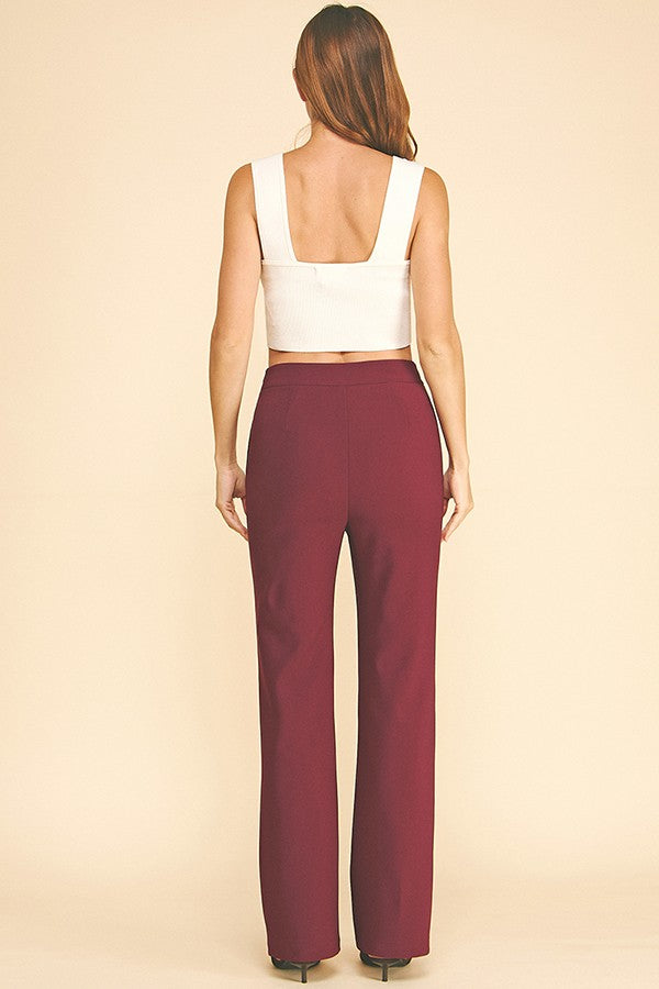 Twill Zircon Jeweled Flower Button Fly Straight Leg Trousers