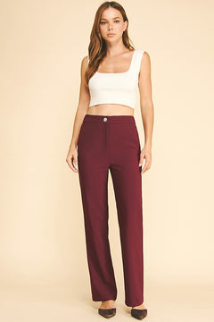 Twill Zircon Jeweled Flower Button Fly Straight Leg Trousers