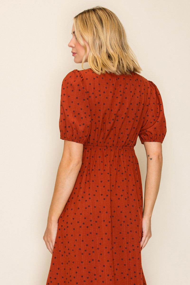 Floral Dot Lace Trim Midi Dress