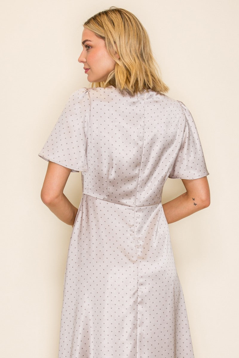Satin Micro Polka Dot Midi Dress