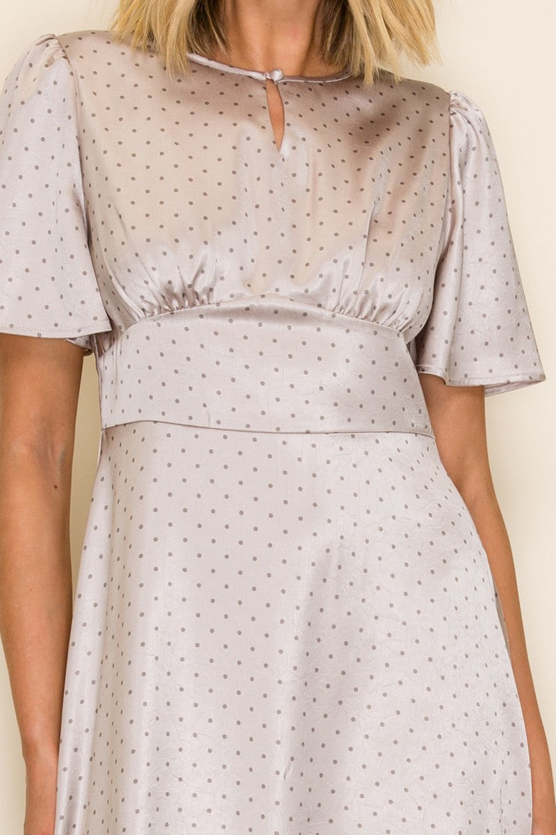 Satin Micro Polka Dot Midi Dress