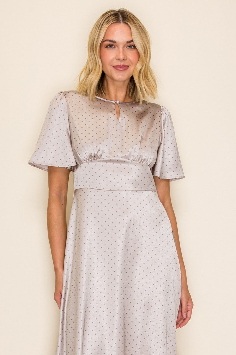 Satin Micro Polka Dot Midi Dress