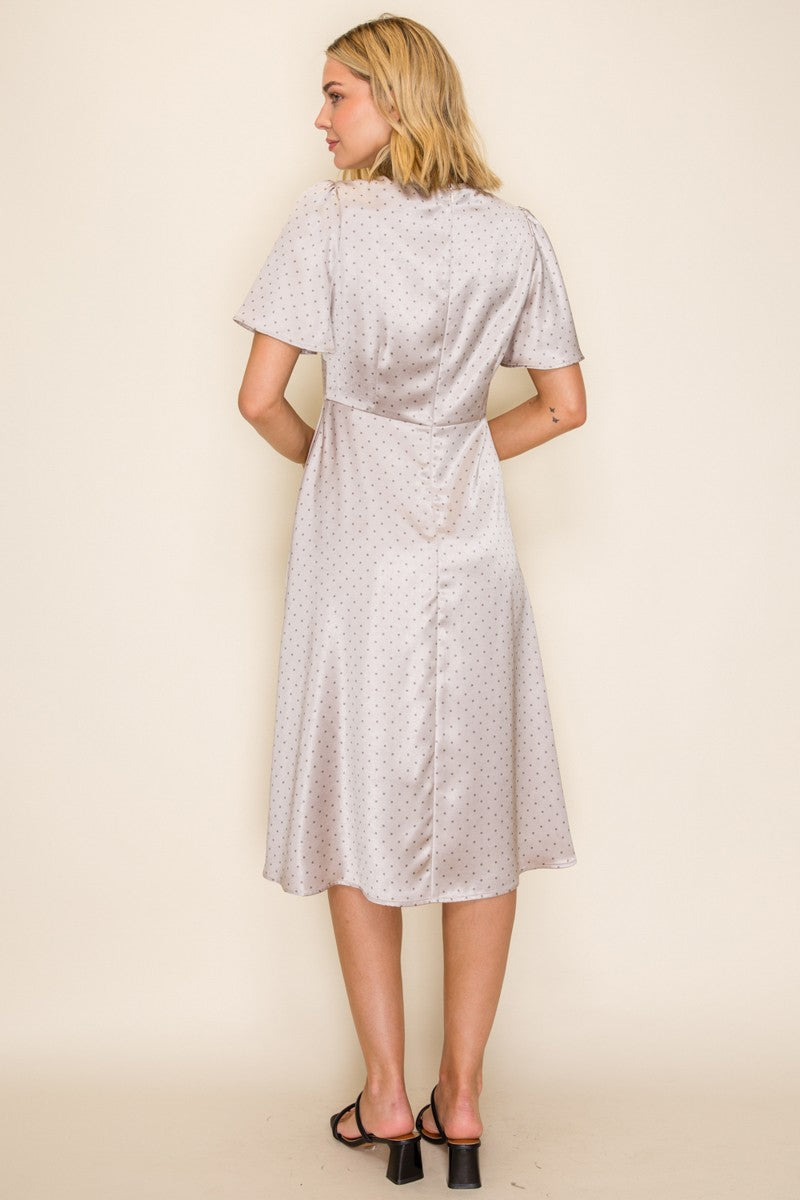 Satin Micro Polka Dot Midi Dress